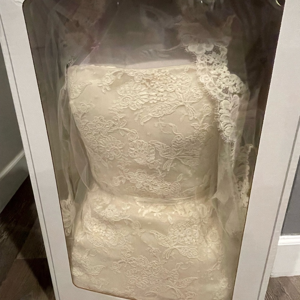 Orig. laceVera Wang Luxe dress size8 but runs small,comes w/veil. Orig price $8k